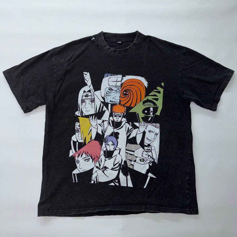 Naruto Akatsuki Members T-Shirt Mens Medium Acid Wash Black Graphic Tee 22x26.5